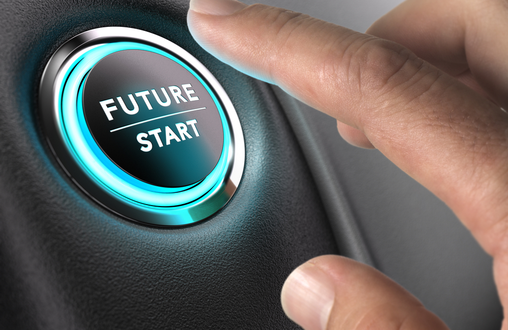 Bet on future: Finger pressing button labeled "Future Start"