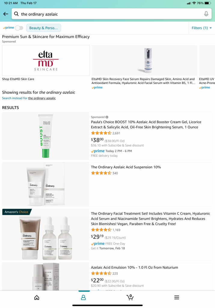 Search On Amazon For Face Lotion Shows Many Alternatives -- All Sponsored Listings -- Instead Of The Item That The Customer Searched For