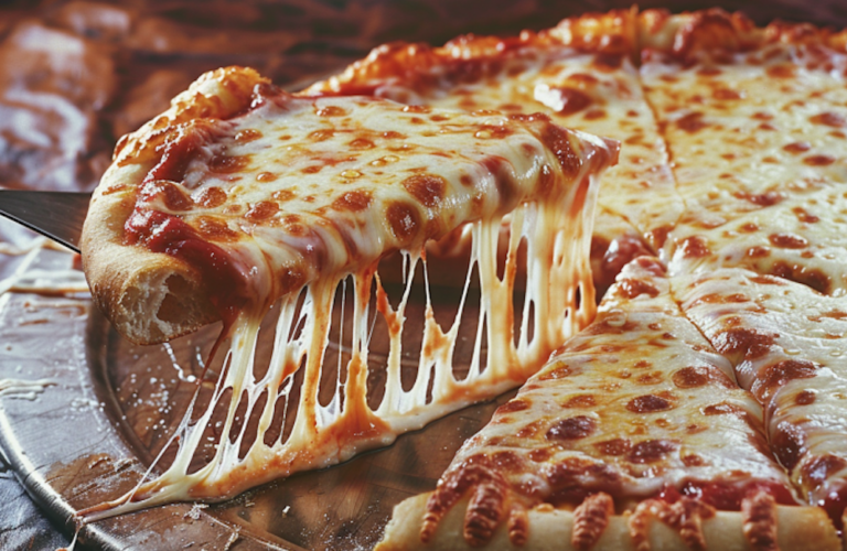 MidJourney generated image of a slice of pizza with glue on it to illustrate Google's big AI problem