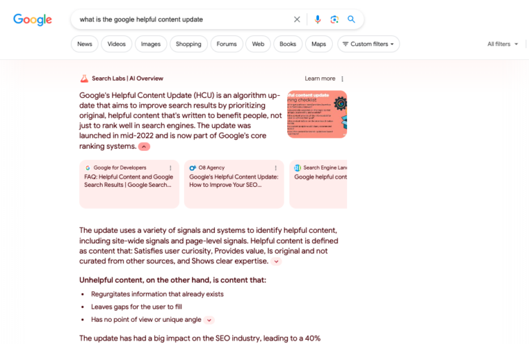 Screenshot of Google AI Overview feature to highlight the importance of building traffic and revenue beyond Google